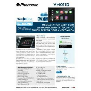 Phonocar VM011D Monitor HD 6.75'' mechaless con DAB+, Apple Carplay, Bluetooth, USB anteriore e posteriore
