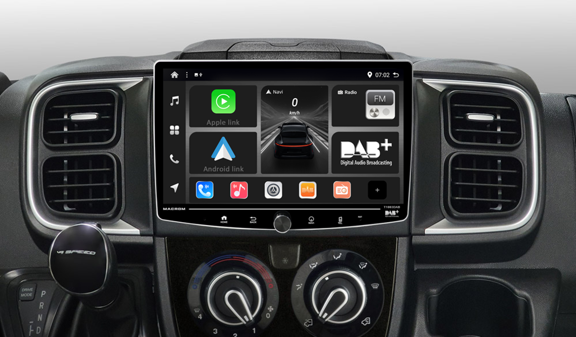 MACROM T1003DAB-KIT-DUC8 Sistema multimediale Android 13 1DIN con display QLED 10’’, radio DAB+, Bluetooth per fiat ducato8 o 9 dal 2021