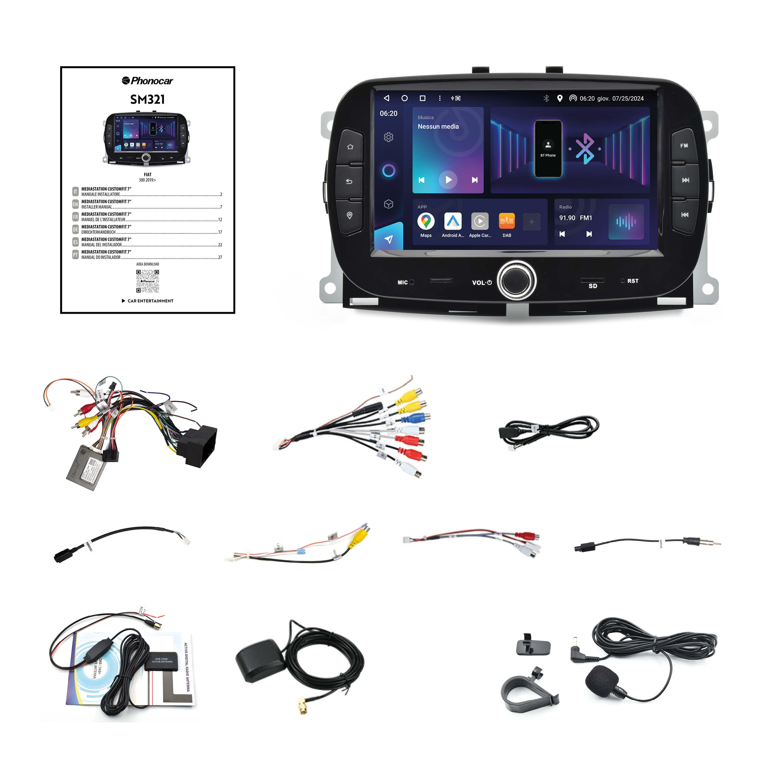 PHONOCAR SM321 Mediastation customfit 7” - compatiile per Fiat 500 - immagine 2