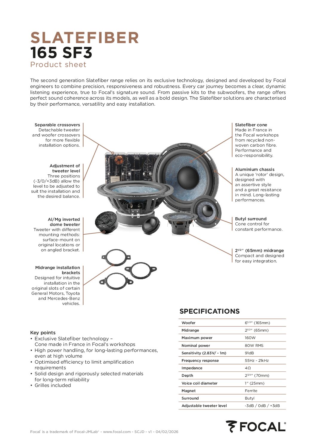 Focal 165 SF3 Coppia kit altoparlanti 3 vie serie Slatefiber - immagine 2