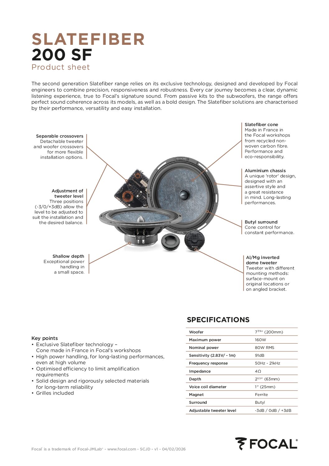 Focal 200 SF Kit altoparlanti 2 vie da 20 cm serie Slatefiber - immagine 2